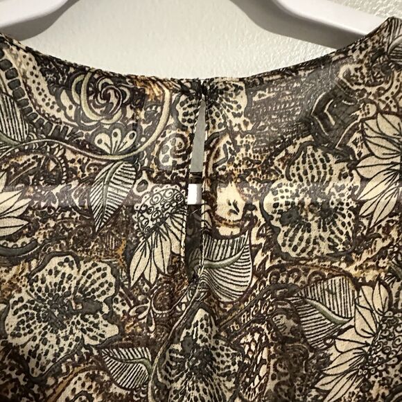 Zara Basic Collection Sz M Cold Shoulder Brown Sheer Midi Dress Floral Paisley - Picture 8 of 12